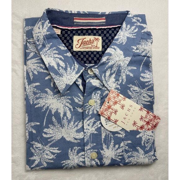 Mens Jachs NY Palm Tree Print Short Sleeve Button-Down Shirt Size L Blue Casual - Picture 16 of 16